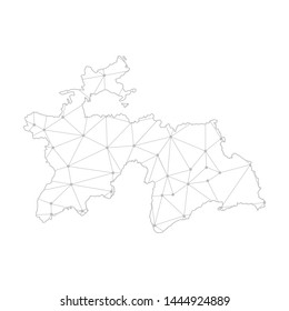 Polygonal abstract with communications network map of Tajikistan, 3D mesh polygonal network line. Vector illustration.