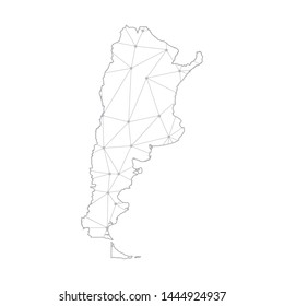 Polygonal abstract with communications network map of Argentina, 3D mesh polygonal network line. Vector illustration.
