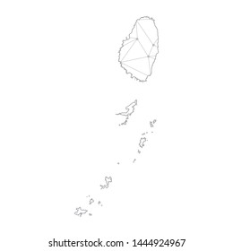 Polygonal abstract with communications network map of Saint Vincent and the Grenadines, 3D mesh polygonal network line. Vector illustration.