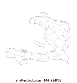 Polygonal abstract with communications network map of Haiti, 3D mesh polygonal network line. Vector illustration.
