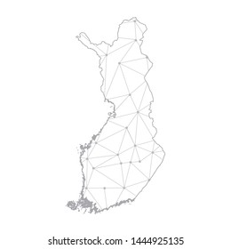 Polygonal abstract with communications network map of Finland, 3D mesh polygonal network line. Vector illustration.
