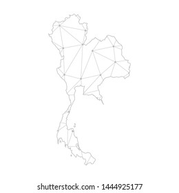Polygonal abstract with communications network map of Thailand, 3D mesh polygonal network line. Vector illustration.