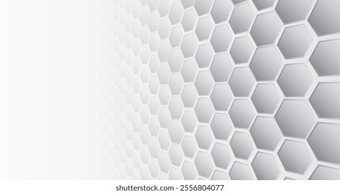 Polygonal abstract composition. Gray molecular background for the presentation of health, medical or technical topics. Geometric background from hexagonal objects, 3d, perspective. 