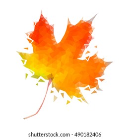 Polygonal abstract element in form of autumn leaf on white background