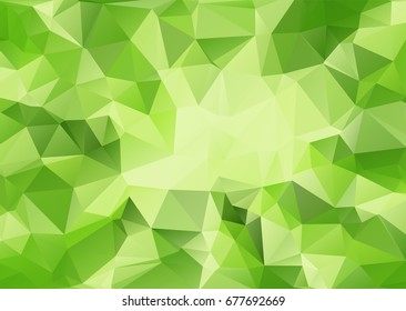 Polygonal abstract with focusing light in the middle and green gradient shading background.