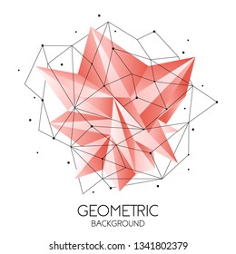 Polygonal abstract futuristic template, low poly sign on white background. Vector lines, dots and triangle shapes, connecting network, digital molecules technology, connection structure. 