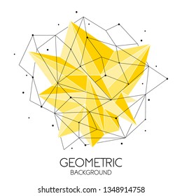 Polygonal abstract futuristic template, low poly sign on white background. Vector lines, dots and triangle shapes, connecting network, digital molecules technology, connection structure. 