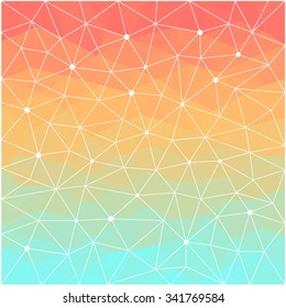 Polygonal abstract geometric bright pink, orange and blue colored pattern background for use in design