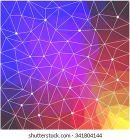 Polygonal abstract geometric triangle bright rainbow colored pattern background for use in design