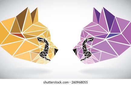 polygonal abstract geometric triangle cheetah. low poly color heads.