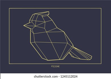 Polygonal abstract geometrical origami bird outlines vector illustration on dark background