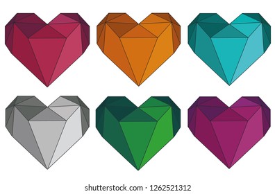 Polygonal abstract geometrical origami vector illustration hearts in different colors