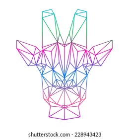 Polygonal abstract giraffe silhouette drawn in one continuous line isolated on white background for card, t-shirt, invitation, book, placard, scrapbook, album etc. Nature, wildlife, animal theme. 