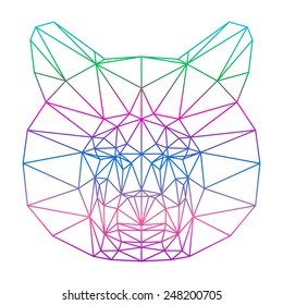 polygonal abstract gradient colored bear silhouette drawn in one continuous line isolated on a white background