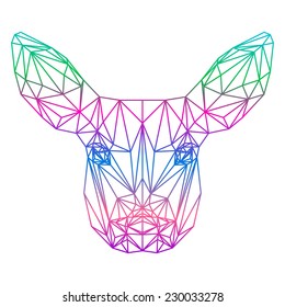 polygonal abstract gradient colored deer silhouette drawn in one continuous line isolated on a white background for design card, invitation, banner, book, scrapbook, t-shirt, poster, album etc.