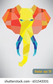 polygonal abstract gradient colored elephant silhouette drawn 
