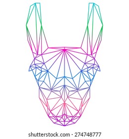 polygonal abstract gradient colored llama silhouette drawn in one continuous line isolated on   white background