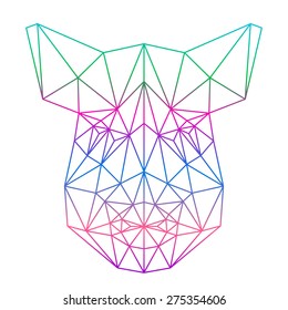 polygonal abstract gradient colored llama silhouette drawn in one continuous line isolated on white background