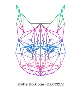 polygonal abstract gradient colored lynx silhouette drawn in one continuous line isolated on a white background for design card, invitation, banner, book, scrapbook, t-shirt, poster, album etc.