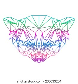 polygonal abstract gradient colored red panda silhouette drawn in one continuous line isolated on a white background for design card, invitation, banner, book, scrapbook, t-shirt, poster, album etc.