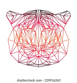 polygonal abstract gradient colored tiger silhouette drawn in one continuous line isolated on a white background for design card, invitation, banner, book, scrapbook, t-shirt, poster, album etc.