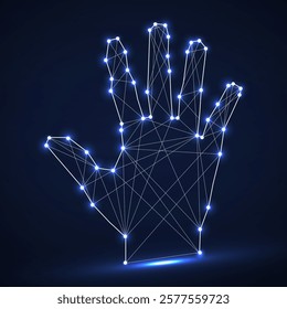 Polygonal abstract hand with connected lines. Vector illustration