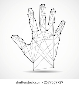 Polygonal abstract hand with connected lines. Vector illustration
