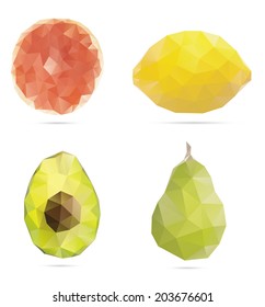  Polygonal abstract illustration of lemon, pear, avocado, grapefruit