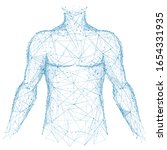 Polygonal abstract isolated body of human on white background. Medicine and health concept. Blue closeup top of body of young man. Low poly wireframe digital technology innovation vector illustration.