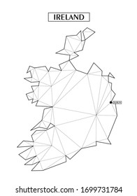 Polygonal abstract map of Ireland with connected triangular shapes formed from lines. Capital of city - Dublin. Good poster for wall in your home. Decoration for room walls.