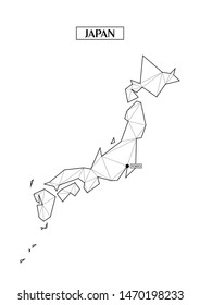 Mapa abstracto poligonal de Japón con formas triangulares conectadas formadas a partir de líneas. Capital de la ciudad - Tokio. Buen afiche para la pared en tu casa. La decoración de las paredes de las habitaciones.