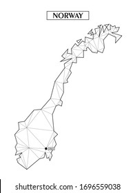 Polygonal abstract map of Norway with connected triangular shapes formed from lines. Capital of city - Oslo. Good poster for wall in your home. Decoration for room walls.