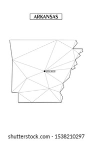 Polygonal abstract map state of Arkansas with connected triangular shapes formed from lines. Capital of state - Little Rock. Good poster for wall in your home. Decoration for room walls.