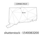 Polygonal abstract map state of Connecticut with connected triangular shapes formed from lines. Capital of state - Hartford. Good poster for wall in your home. Decoration for room walls.