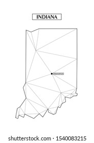 Polygonal abstract map state of Indiana with connected triangular shapes formed from lines. Capital of state - Indianapolis. Good poster for wall in your home. Decoration for room walls.