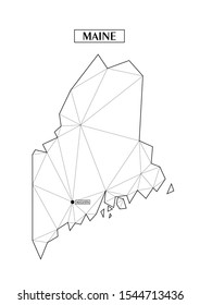 Polygonal abstract map state of Maine with connected triangular shapes formed from lines. Capital of state - Augusta. Good poster for wall in your home. Decoration for room walls.