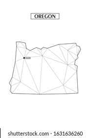 Polygonal abstract map state of Oregon with connected triangular shapes formed from lines. Capital of state - Salem. Good poster for wall in your home. Decoration for room walls.