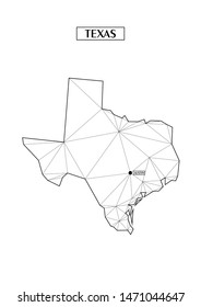 Polygonal abstract map state of Texas with connected triangular shapes formed from lines. Capital of state - Austin. Good poster for wall in your home. Decoration for room walls.