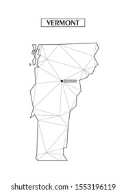 Polygonal abstract map state of Vermont with connected triangular shapes formed from lines. Capital of state - Montpelier. Good poster for wall in your home. Decoration for room walls.