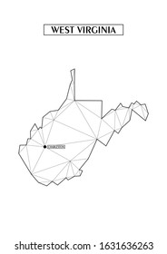 Polygonal abstract map state of West Virginia with connected triangular shapes formed from lines. Capital of state - Charleston. Good poster for wall in your home. Decoration for room walls.