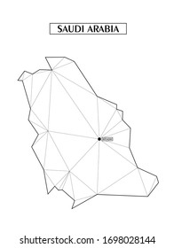 Polygonal Abstract Map Of Sudi Arabia With Connected Triangular Shapes Formed From Lines. Capital Of City - Riyadh. Good Poster For Wall In Your Home. Decoration For Room Walls.