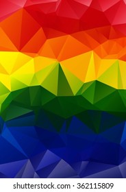 Polygonal abstract multicolored bright vertical rainbow background.