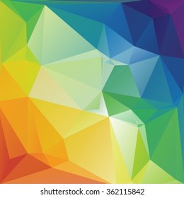 Polygonal abstract multicolored light square rainbow background.