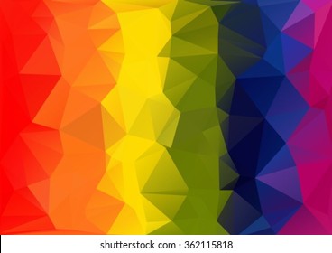 Polygonal abstract multicolored striped horizontal rainbow background.