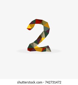 polygonal abstract number two ,colorful greeting origami style.vector illustration for design. party poster,greeting card,banner or invitation.formed  by triangles