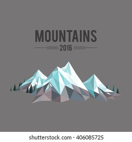 Polygonal Abstract Snow-capped Mountains On Grey Background
