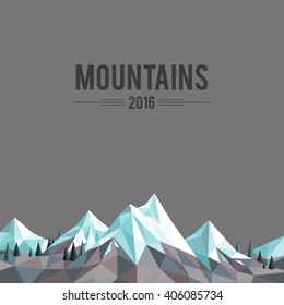 Polygonal Abstract Snow-capped Mountains On Grey Background
