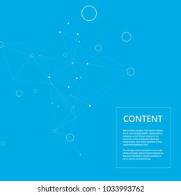 Polygonal abstract space background with connecting dots circles and lines.