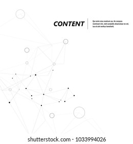 Polygonal abstract space background with connecting dots circles and lines.