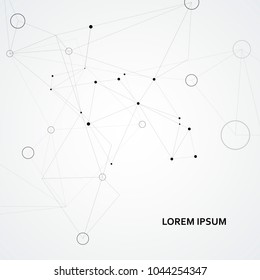 Polygonal abstract space background with connecting dots circles and lines.